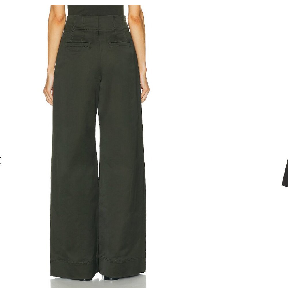 A.L.C. Bennett Wide Leg Pleated Sateen Trouser Style Baggy Relaxed Pant Mossy 0 - Picture 3 of 13